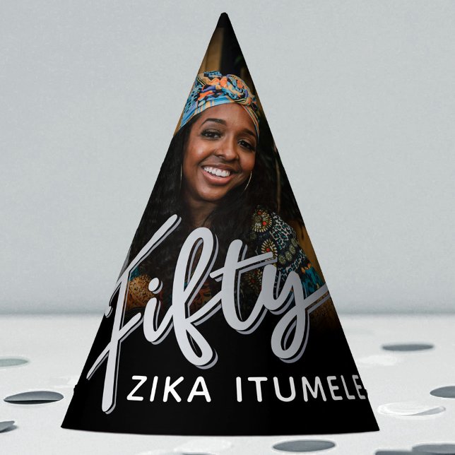 Gorro De Fiesta 50.º nombre de foto personalizada en negro platead (Subido por el creador)