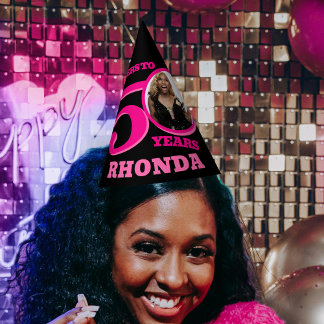 Gorro De Fiesta 50 años foto personalizada rosa negro