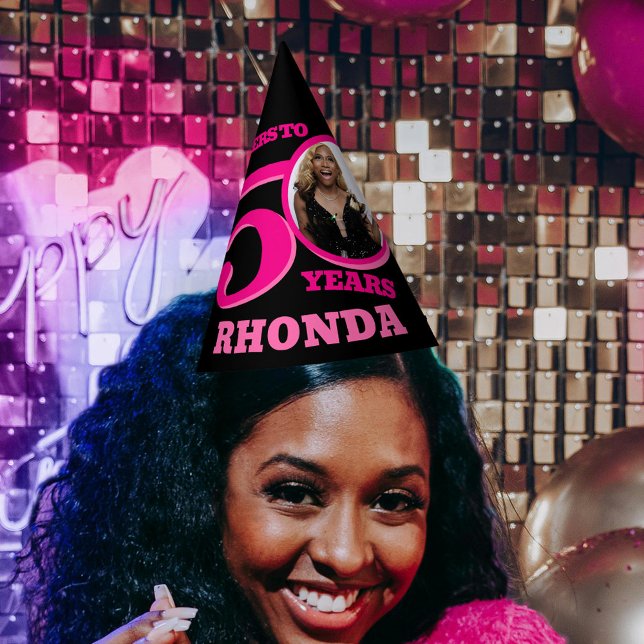Gorro De Fiesta 50 años foto personalizada rosa negro (Subido por el creador)