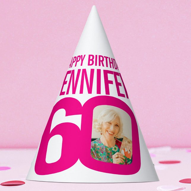Gorro De Fiesta 60.ª foto de cumpleaños rosa blanco personalizado (Subido por el creador)