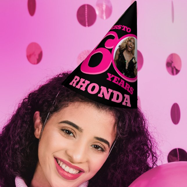 Gorro De Fiesta 60 años foto personalizada rosa negro (Subido por el creador)