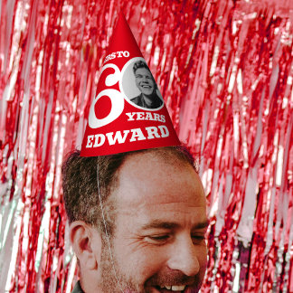 Gorro De Fiesta 60 cumpleaños foto personalizada rojo blanco