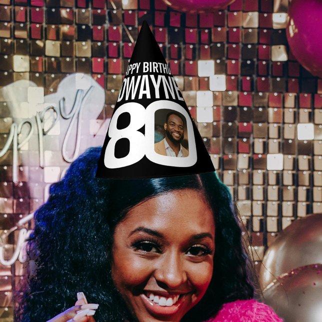 Gorro De Fiesta 80.ª foto de cumpleaños blanco negro personalizado (Subido por el creador)