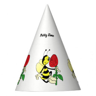 Gorro De Fiesta Abeja de avispón negro y amarillo con una rosa ro