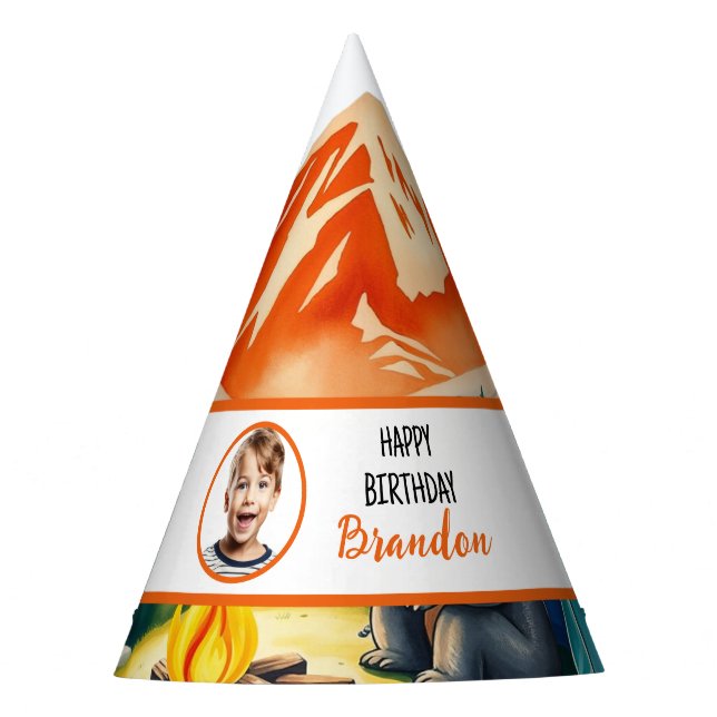 Gorro De Fiesta Acuarela Camping Blanco Oso Niños Foto Cumpleaños (Anverso)