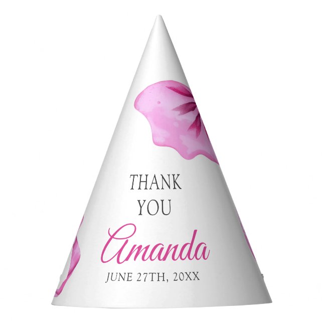 Gorro De Fiesta Acuarela Coquette rosa Bow Sweet 16 Cumpleaños (Anverso)