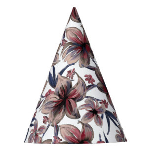 Gorro De Fiesta Acuarela Crimson Floral sobre blanco