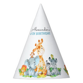 Gorro De Fiesta Acuarela Cute Safari Jungle Animales Cumpleaños