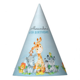 Gorro De Fiesta Acuarela Cute Safari Jungle Animales Cumpleaños