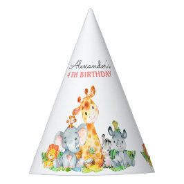 Gorro De Fiesta Acuarela Cute Safari Jungle Animales Cumpleaños