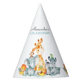 Gorro De Fiesta Acuarela Cute Safari Jungle Animales Cumpleaños