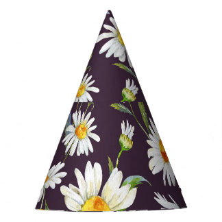 Gorro De Fiesta Acuarela de margarita: Floral oscuro sin fisuras