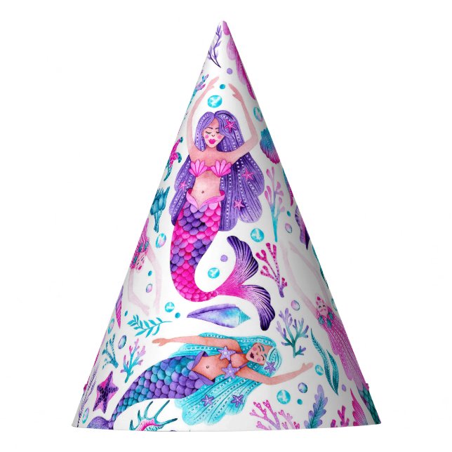 Gorro De Fiesta Acuarela Mermaids Estantes de mar + Starfish Cumpl (Anverso)