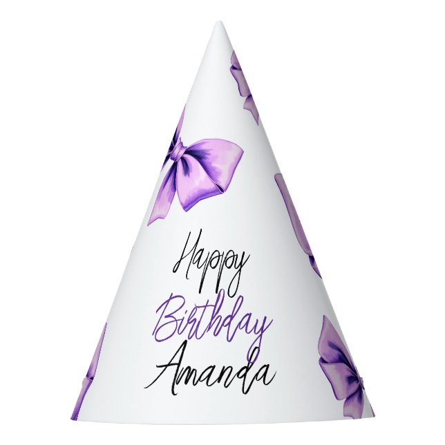 Gorro De Fiesta Acuarela Morado Bow Dulce 16 Cumpleaños (Anverso)