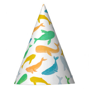 Gorro De Fiesta Acuarela náutica de ballenas del océano Pacífico