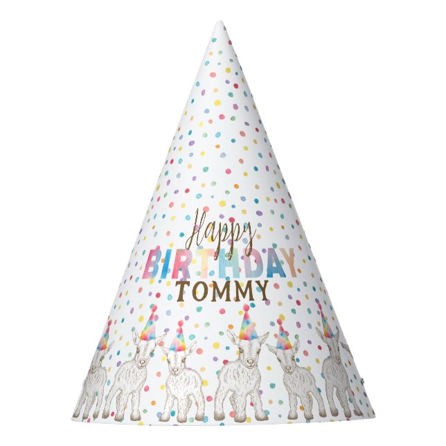 Gorro De Fiesta Acuarela Pastel Goat Petting Zoo Cumpleaños (Anverso)