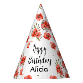 Gorro De Fiesta Acuarela Red Poppy Greenery 50 cumpleaños