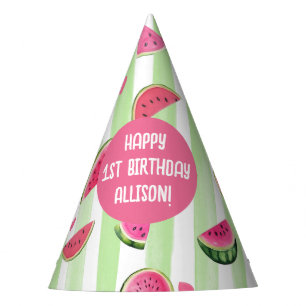 Gorro De Fiesta Acuarela rosa, fruta uno en un cumpleaños de melón