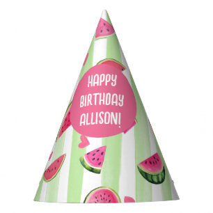 Gorro De Fiesta Acuarela rosa, fruta uno en un cumpleaños de melón