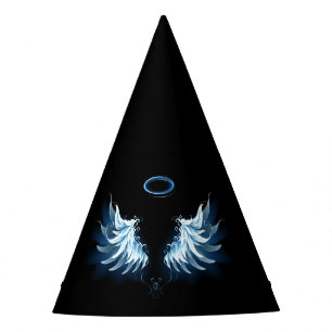 Gorro De Fiesta Alas del Ángel Azul brillante sobre fondo negro