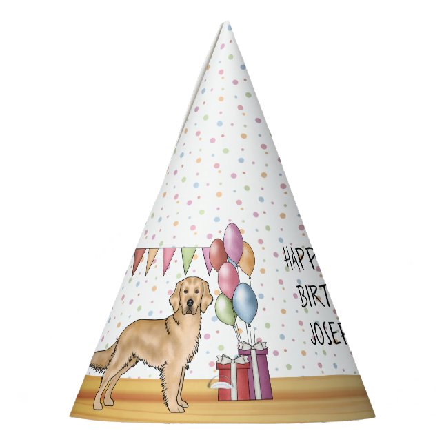 Gorro De Fiesta Amarillo Golden Retriever Colorful Birday (Izquierda)
