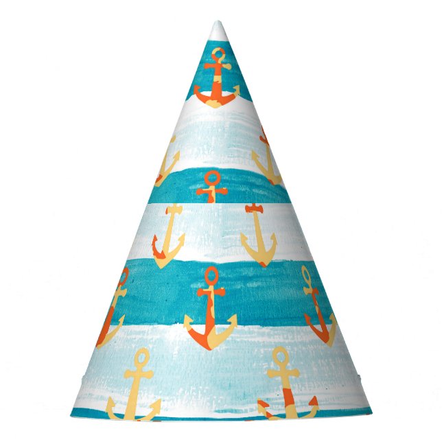 Gorro De Fiesta Anclajes abstractos: patrón de franja acuarela. (Anverso)