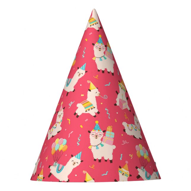 Gorro De Fiesta Animales de Fiesta Cumpleaños de Llama Rosa (Anverso)
