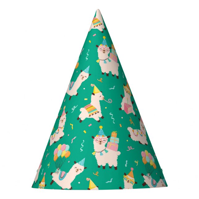 Gorro De Fiesta Animales de Fiesta Llama Cumpleaños Verde (Anverso)