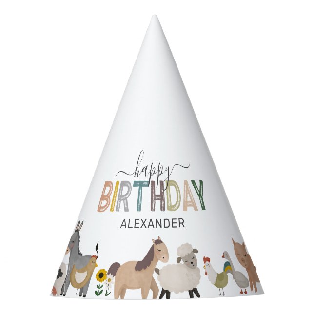 Gorro De Fiesta Animales de granja lindos cumpleaños (Anverso)