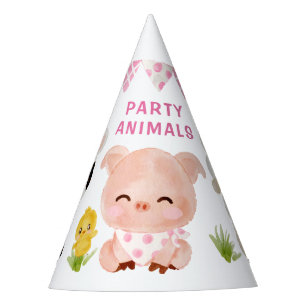 Gorro De Fiesta Animales de granja rosados chicas, animales fiesta