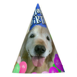 Gorro De Fiesta Aniversario de Golden Retriever con globos