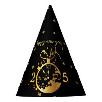 Año feliz año nuevo reloj negro de oro