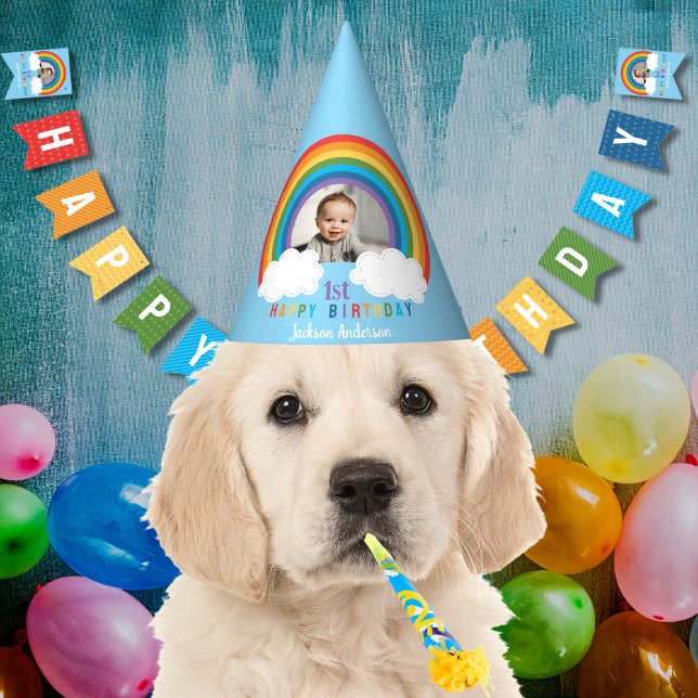 Gorro De Fiesta Arco arco iris sobre las nubes primer cumpleaños d (Subido por el creador)