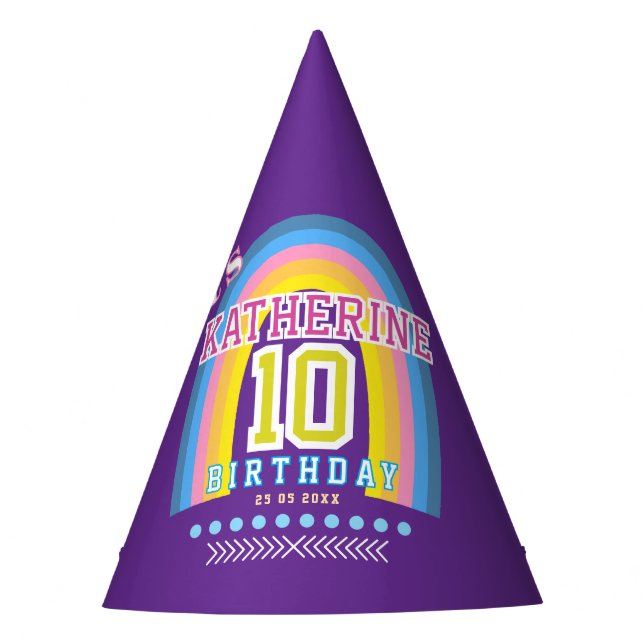 Gorro De Fiesta Arcoíris 10 cumpleaños Púrpura (Anverso)