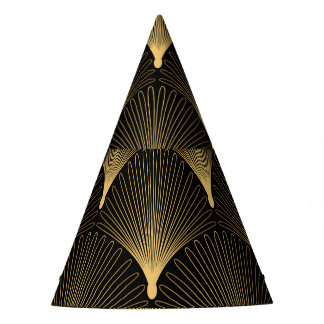 Gorro De Fiesta Art Deco: patrón oro negro.