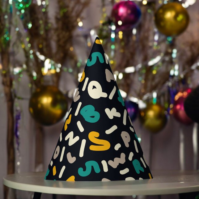 Gorro De Fiesta Arte de letras al azar alfabetas (alphabet pattern Paper party hat, Kids,adults,party birthday hat,Baby Shower,wedding,celebration hat)