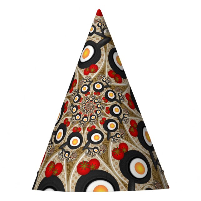 Gorro De Fiesta Arte fractal divertido de brunch, tomates, huevos (Anverso)