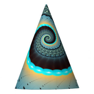 Gorro De Fiesta Arte fractal en espiral azul turquesa naranja abst