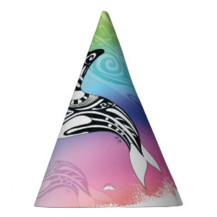 Gorro De Fiesta Arte tribal del arcoiris de ballena orca