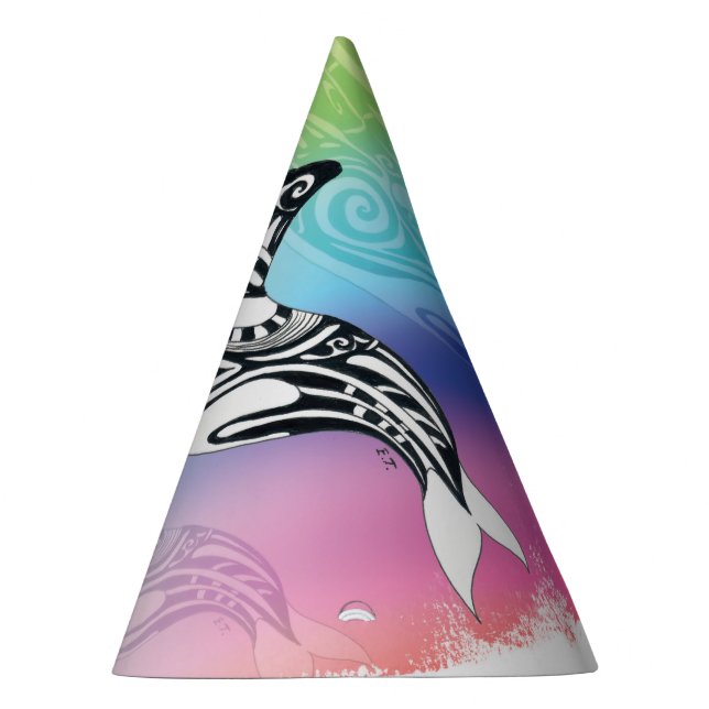 Gorro De Fiesta Arte tribal del arcoiris de ballena orca (Derecha)