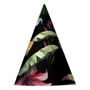 Gorro De Fiesta Aves tropicales, flores: patrón de acuarela.