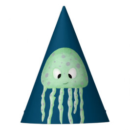 Gorro De Fiesta Azul con Cute Turquoise Jellyfish Cumpleaños