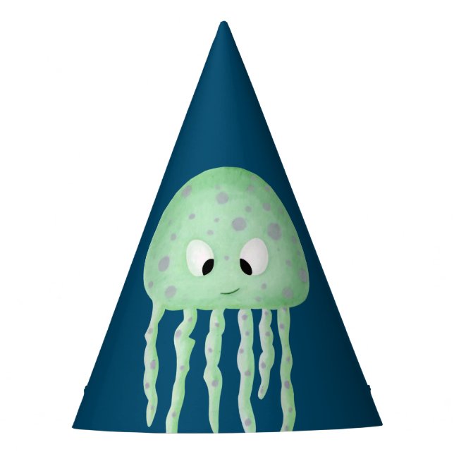 Gorro De Fiesta Azul con Cute Turquoise Jellyfish Cumpleaños (Anverso)
