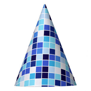 Gorro De Fiesta Baldosas de piscina, mosaicos azules, patrón geomé