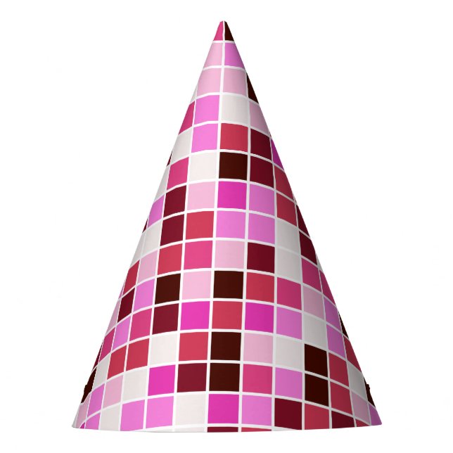 Gorro De Fiesta Baldosas de piscina, mosaicos rosados, patrón geom (Anverso)