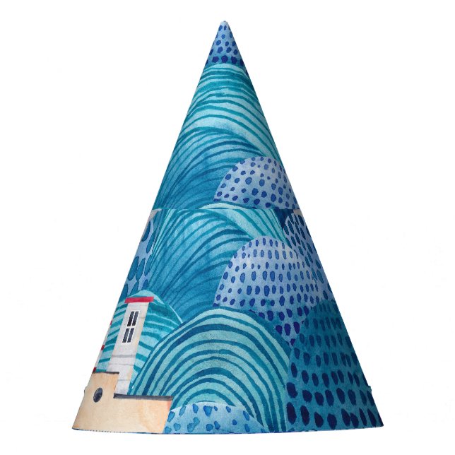Gorro De Fiesta Barcos y faro: acuarela infantil (Anverso)