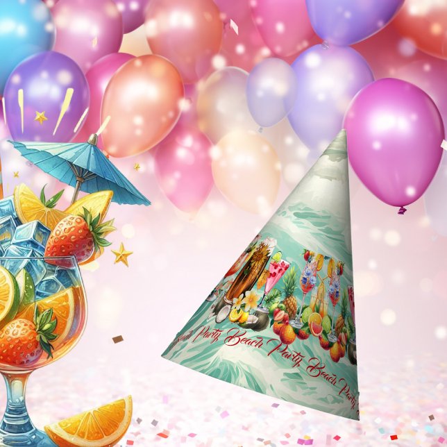 Gorro De Fiesta Beach Tropical Fruits Cocktails Bachelorette Party (Beach Tropical Fruits Cocktails Bachelorette Party Party Hat)