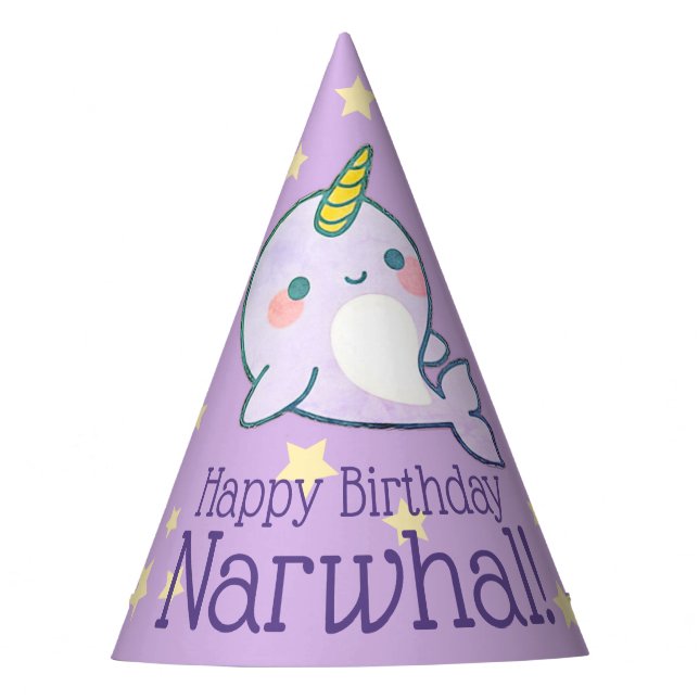 Gorro De Fiesta Bebé lindo de narval personalizado con estrellas (Anverso)