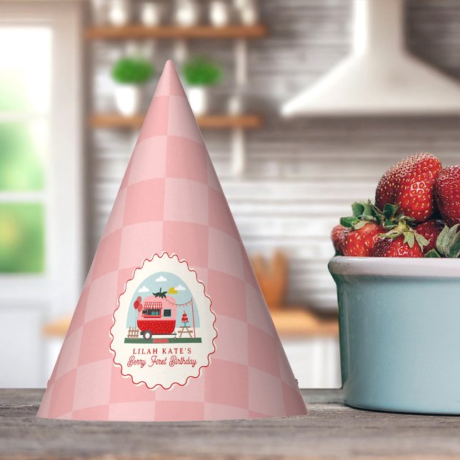 Gorro De Fiesta Berry 1er cumpleaños Strawberry Camper Checker (Subido por el creador)