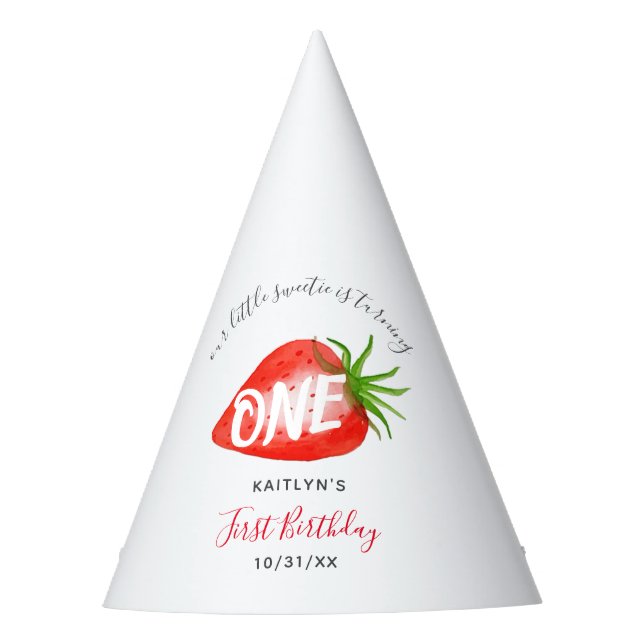 Gorro De Fiesta Berry de fresa dulce primer cumpleaños (Anverso)